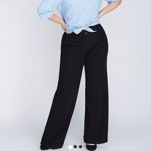 Black Moderately Curvy Soft Twill Wide Leg Trouser